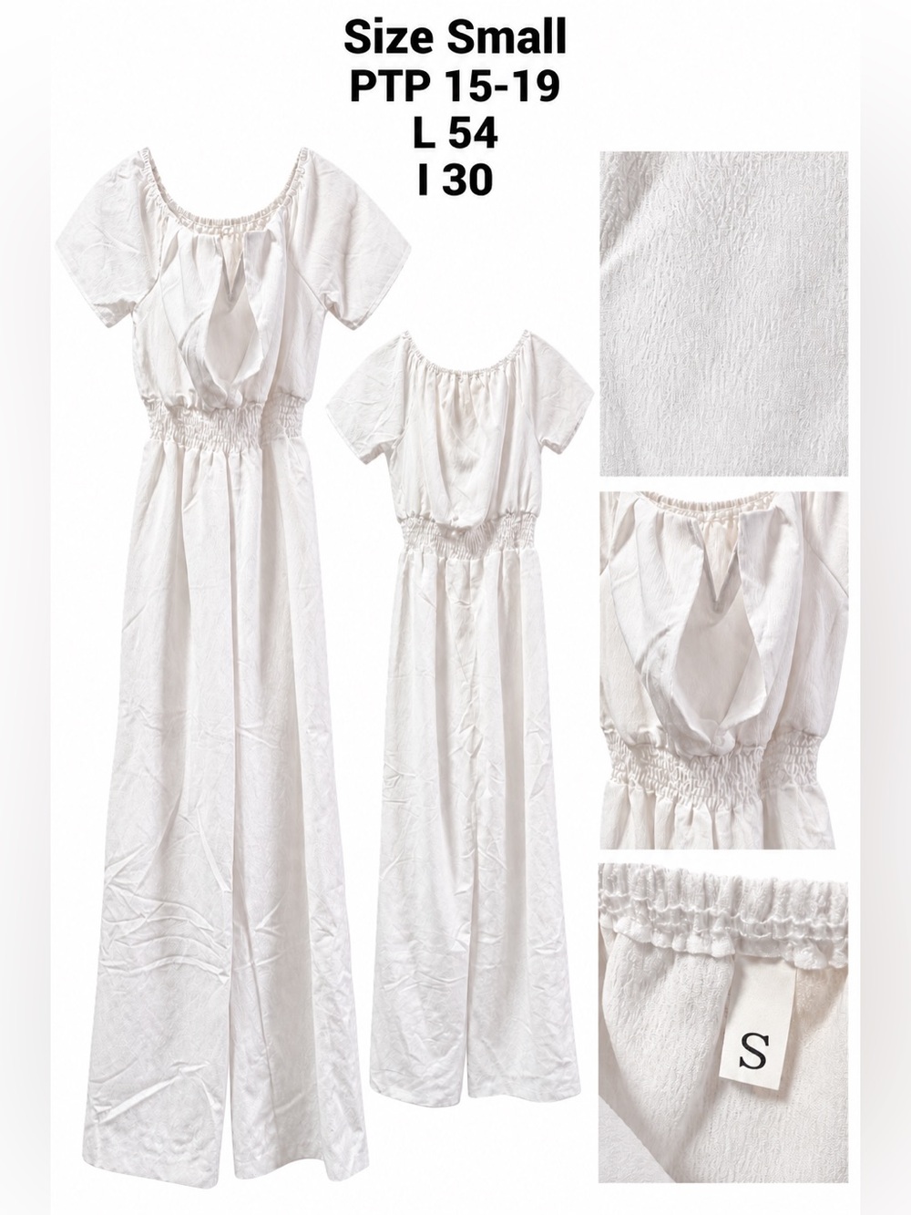 Women's White Elastic-Waist Maxi Romper